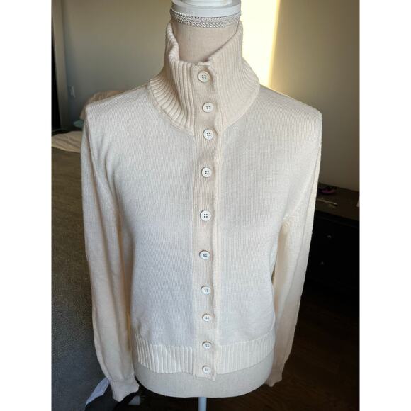 Jil Sander Cream Mock Neck Cardigan 100% Virgin Wool Italy Size 42 Med 6 $1060 - Picture 1 of 16